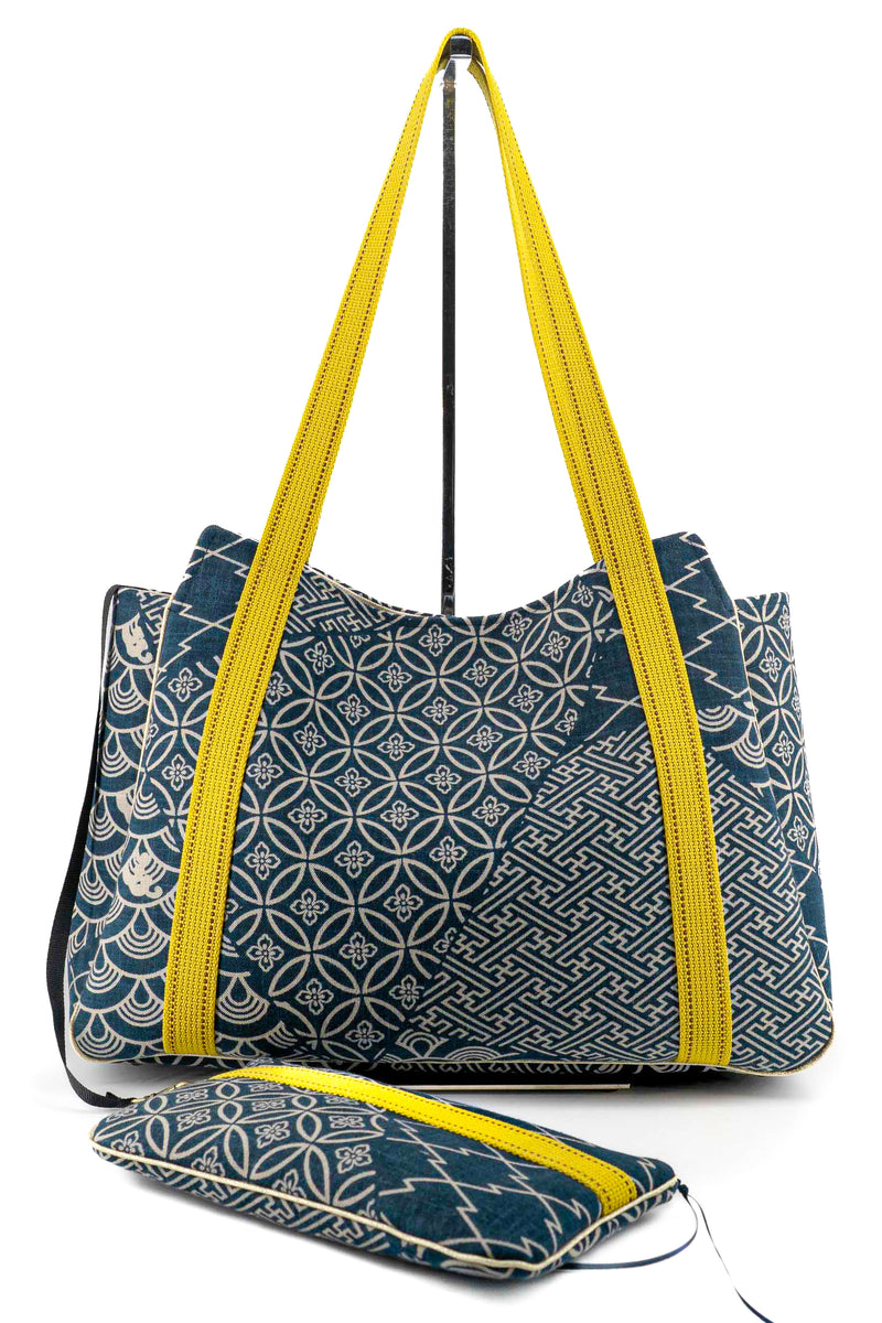 Sac Cabāzoon - indigo "multi motifs" traditionnel - tissu Japonais