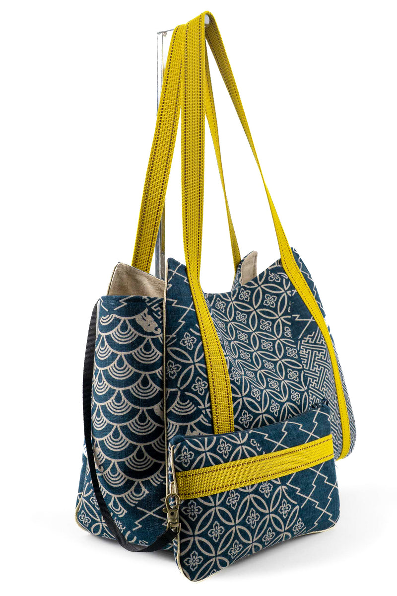 Sac Cabāzoon - indigo "multi motifs" traditionnel - tissu Japonais