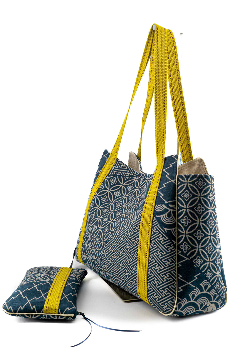 Sac Cabāzoon - indigo "multi motifs" traditionnel - tissu Japonais