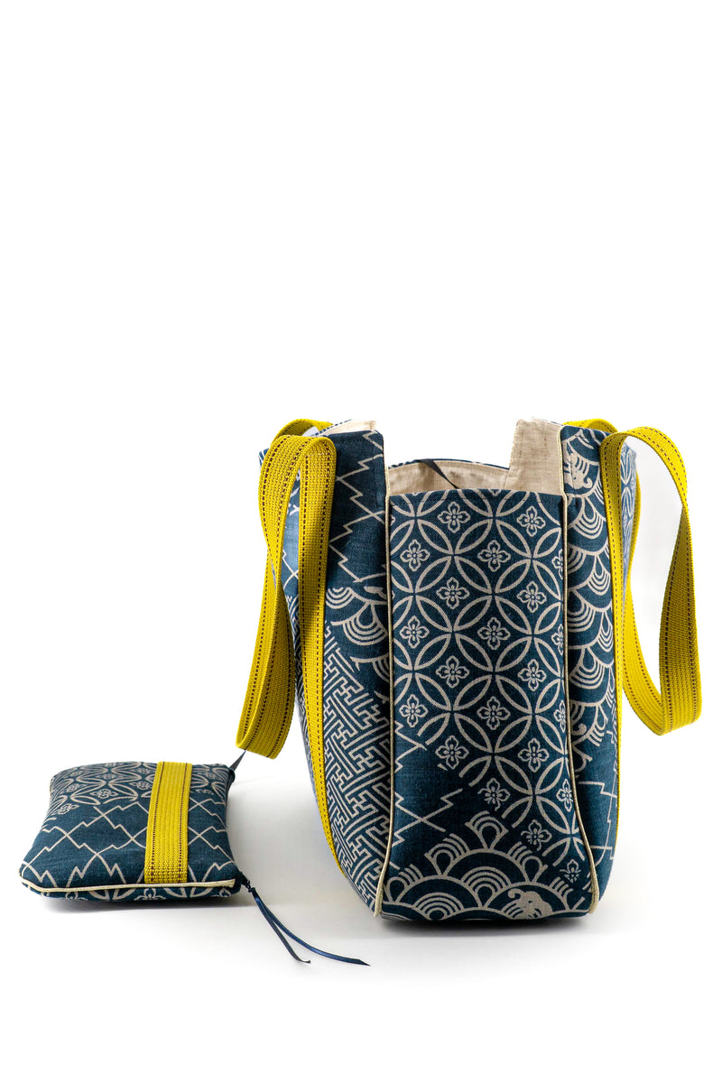 Sac Cabāzoon - indigo "multi motifs" traditionnel - tissu Japonais
