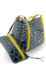 Sac Cabāzoon - indigo "multi motifs" traditionnel - tissu Japonais