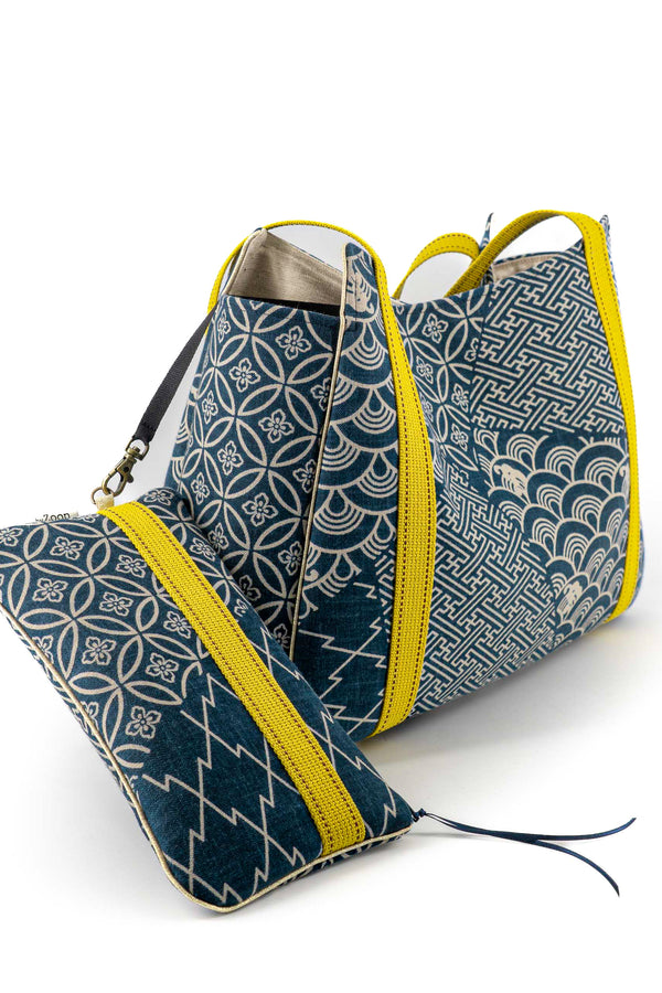 Sac Cabāzoon - indigo "multi motifs" traditionnel - tissu Japonais