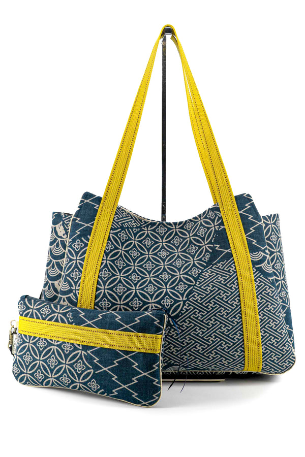 Sac Cabāzoon - indigo "multi motifs" traditionnel - tissu Japonais