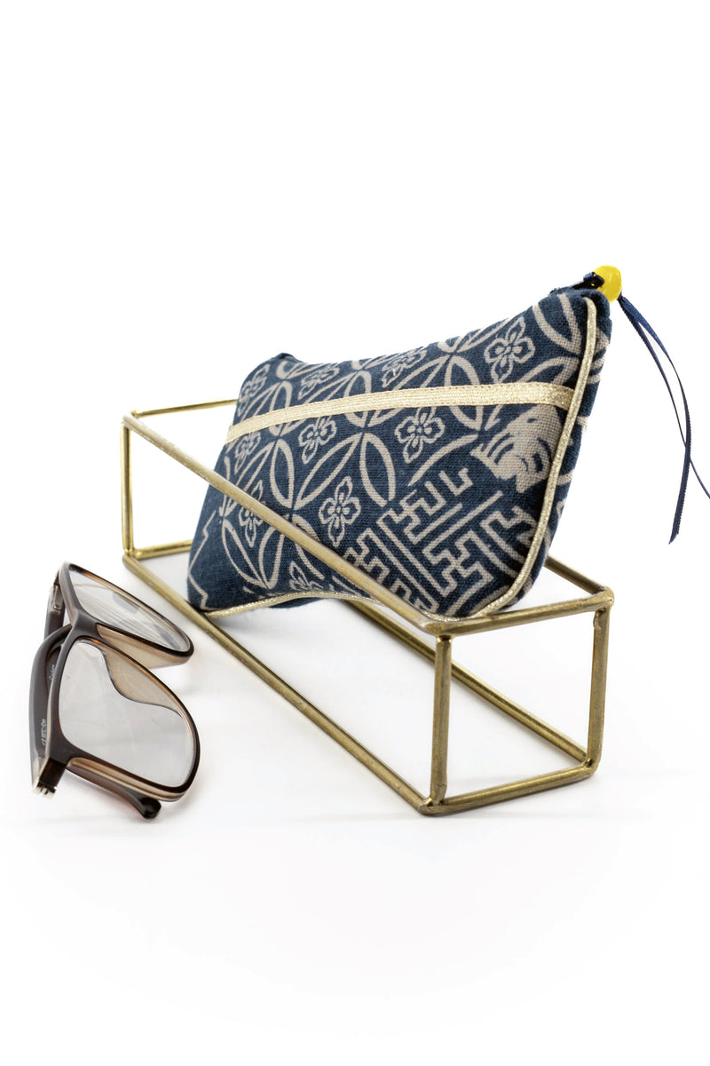 Etui à lunette - indigo "multi motifs" traditionnel - tissu japonais