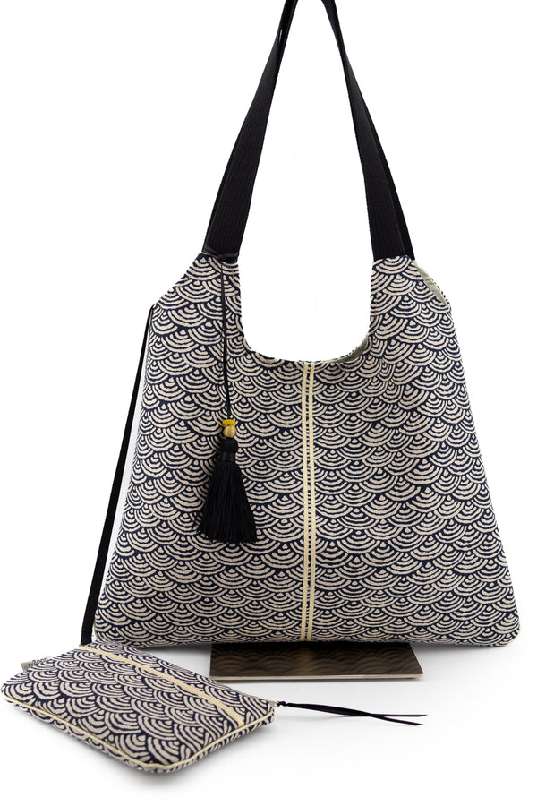 sac "Kumi"- motif "vague" - tissu traditionnel japonais