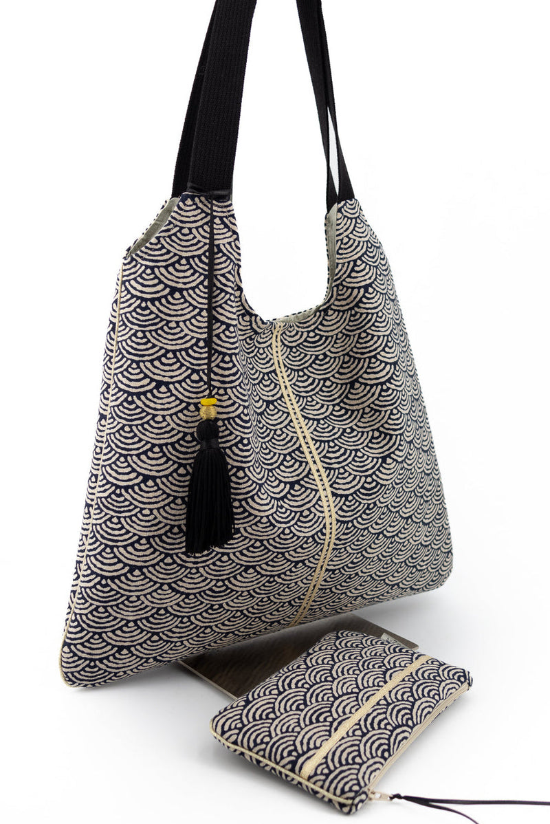 sac "Kumi"- motif "vague" - tissu traditionnel japonais