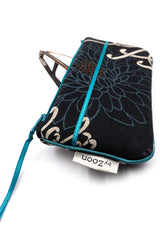 Etui à lunette - Black kiku/ bleu - tissu traditionnel Japonais