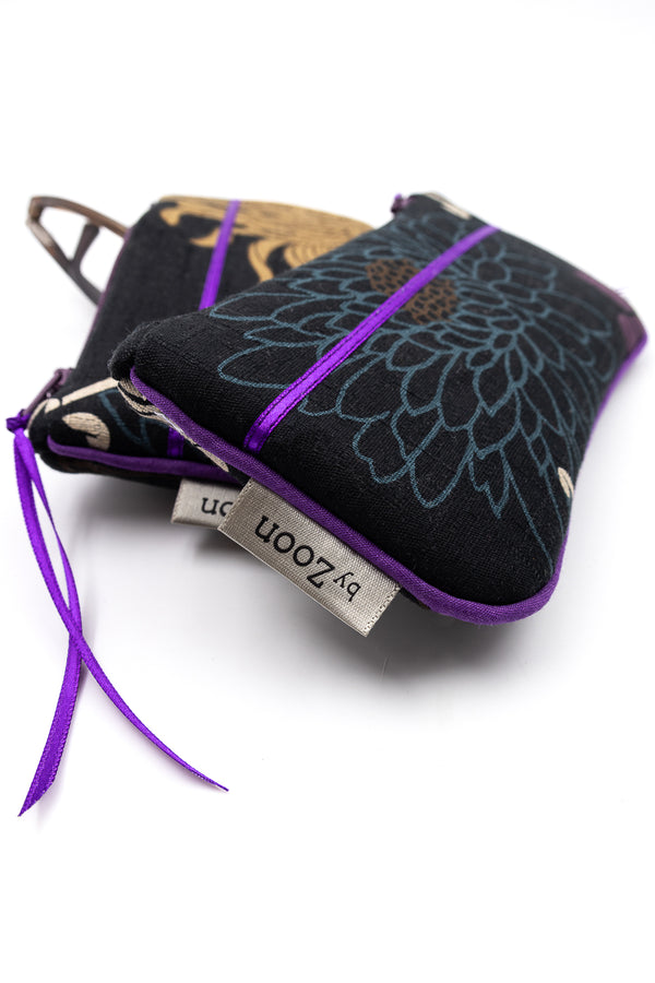 Etui à lunette - Black kiku/ violet - tissu traditionnel Japonais
