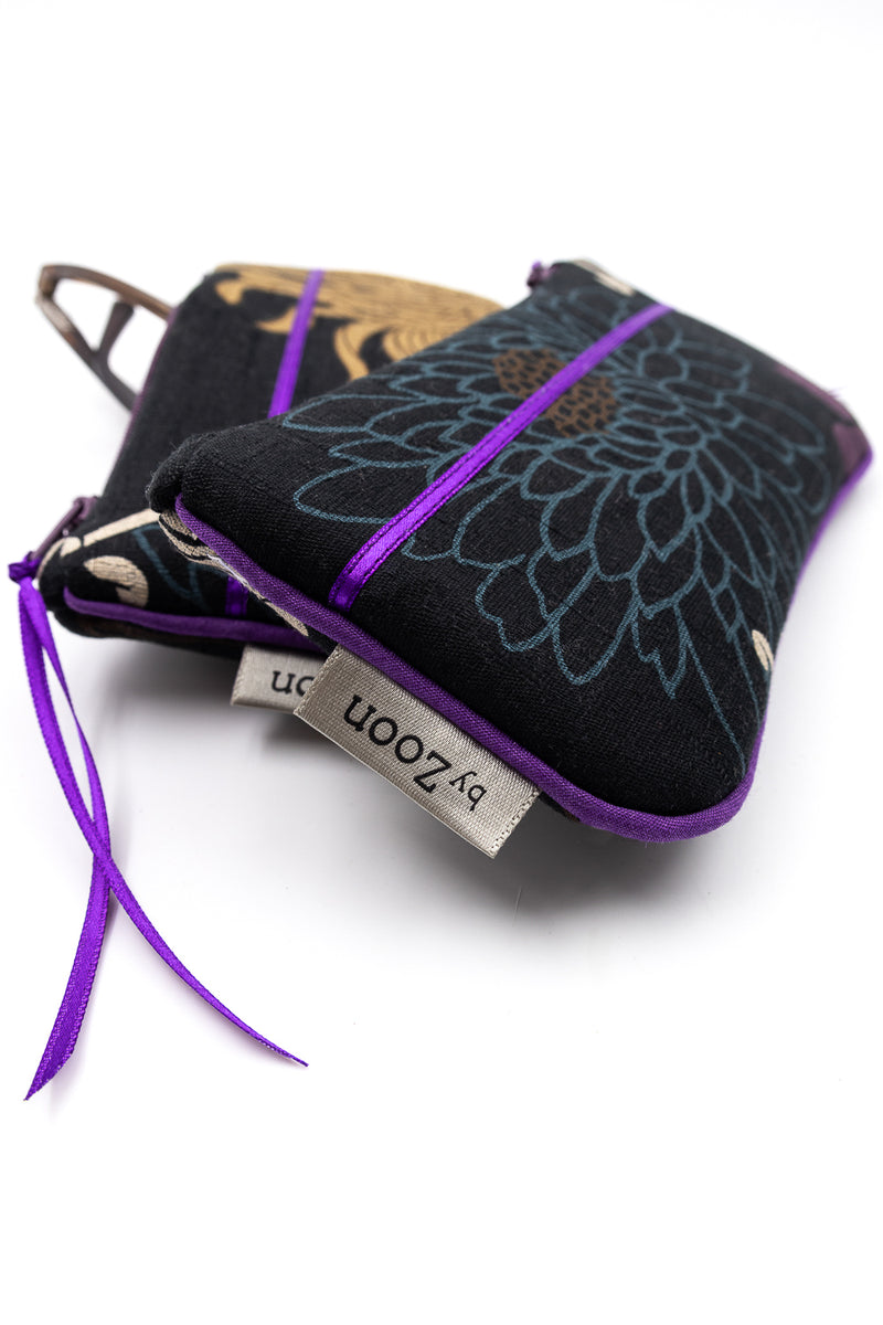 Etui à lunette - Black kiku/ violet - tissu traditionnel Japonais