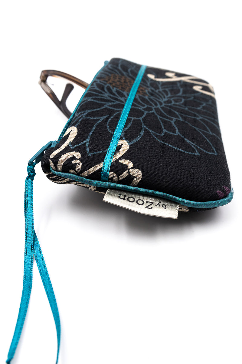 Etui à lunette - Black kiku/ bleu - tissu traditionnel Japonais