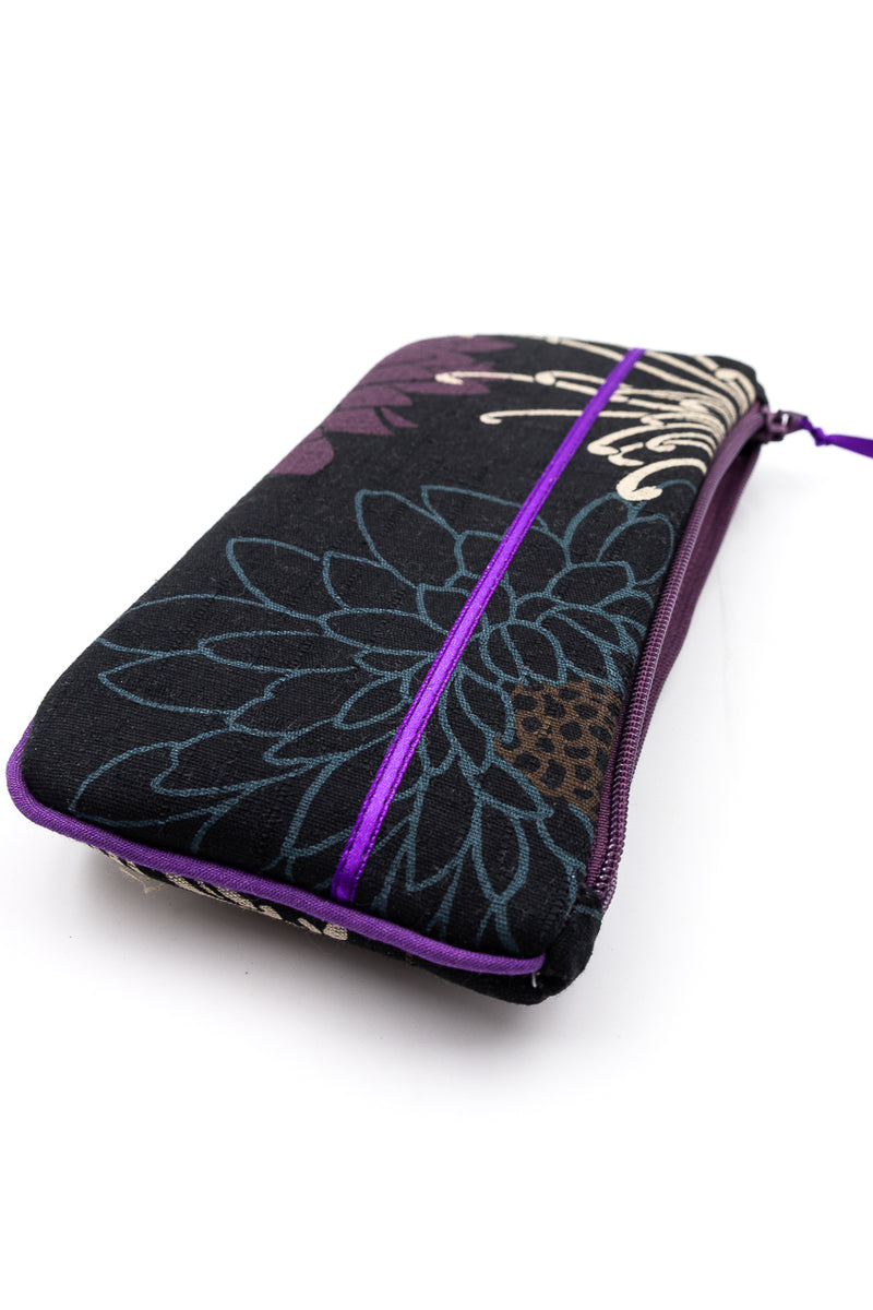 Etui à lunette - Black kiku/ violet - tissu traditionnel Japonais
