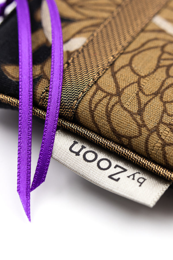 Etui à lunette - Black kiku/ metal bronze - tissu traditionnel Japonais