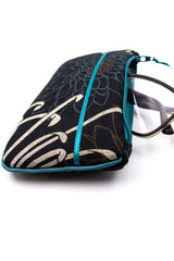 Etui à lunette - Black kiku/ bleu - tissu traditionnel Japonais
