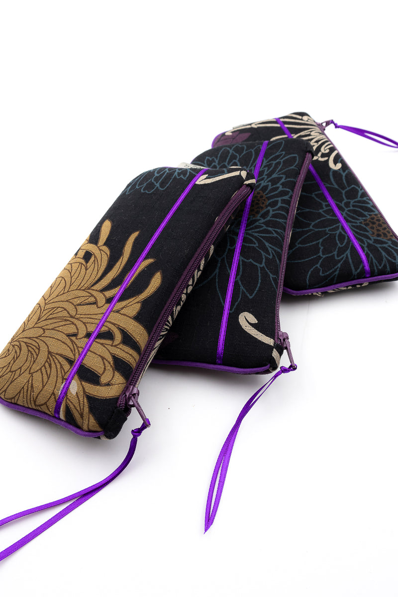 Etui à lunette - Black kiku/ violet - tissu traditionnel Japonais