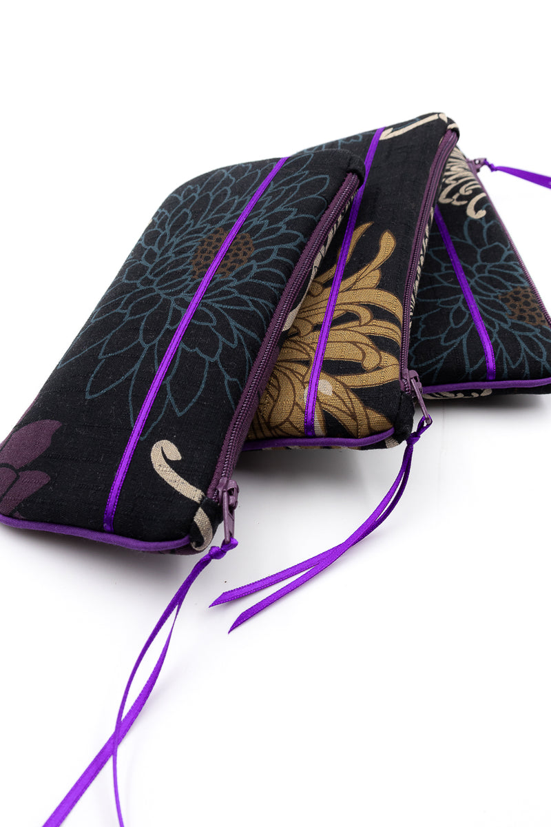 Etui à lunette - Black kiku/ violet - tissu traditionnel Japonais