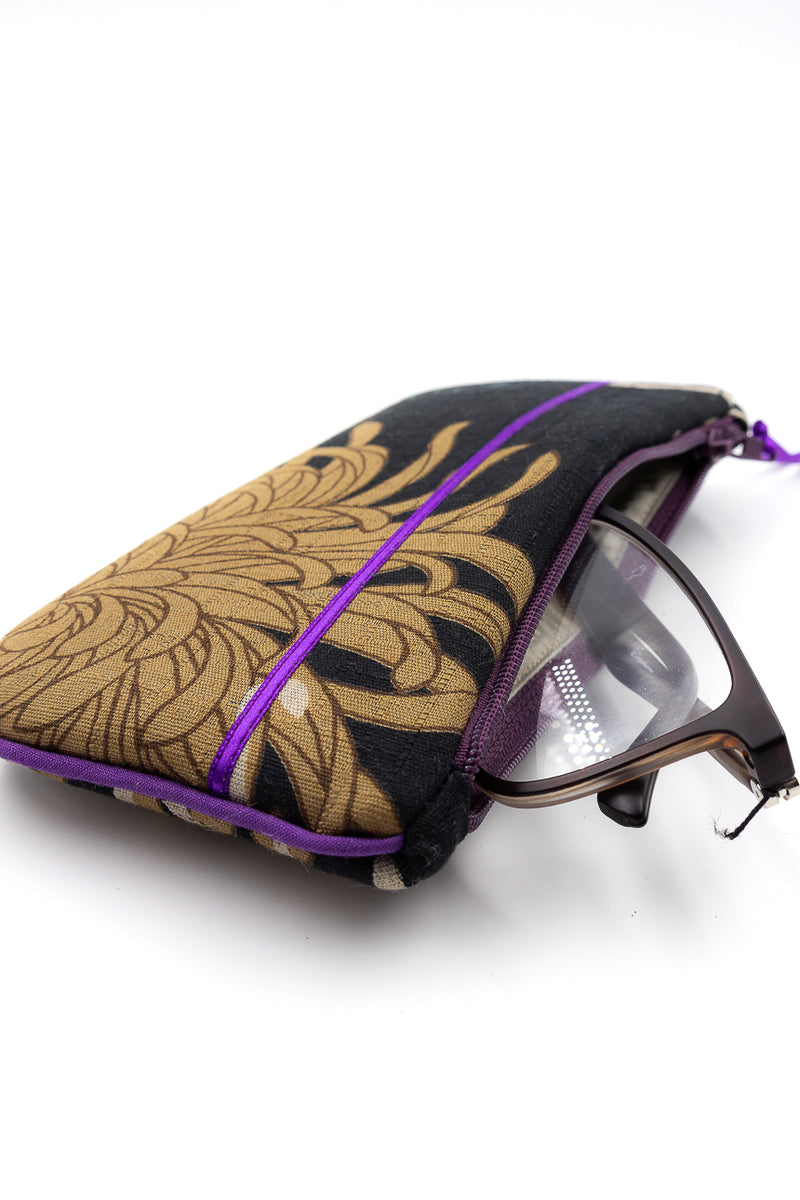 Etui à lunette - Black kiku/ violet - tissu traditionnel Japonais
