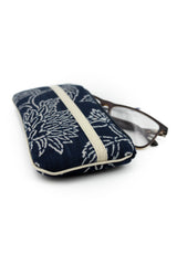 Etui à lunette - indigo "floral" traditionnel - tissu japonais imprimé main