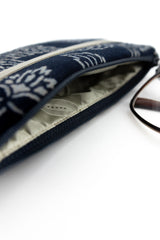 Etui à lunette - indigo "floral" traditionnel - tissu japonais imprimé main