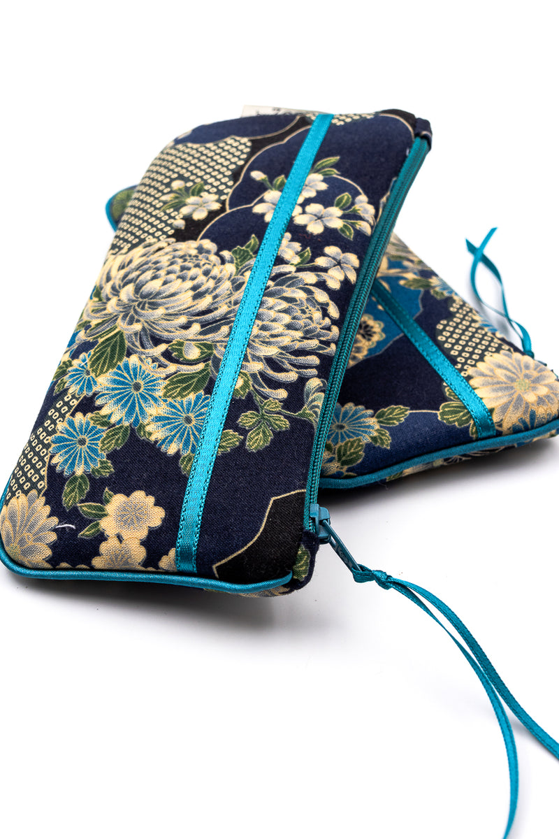 Etui à lunette - japanese flower/bleu - tissu traditionnel Japonais