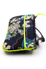 Etui à lunette - japanese flower/ vert fluo - tissu traditionnel Japonais