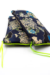 Etui à lunette - japanese flower/ vert fluo - tissu traditionnel Japonais