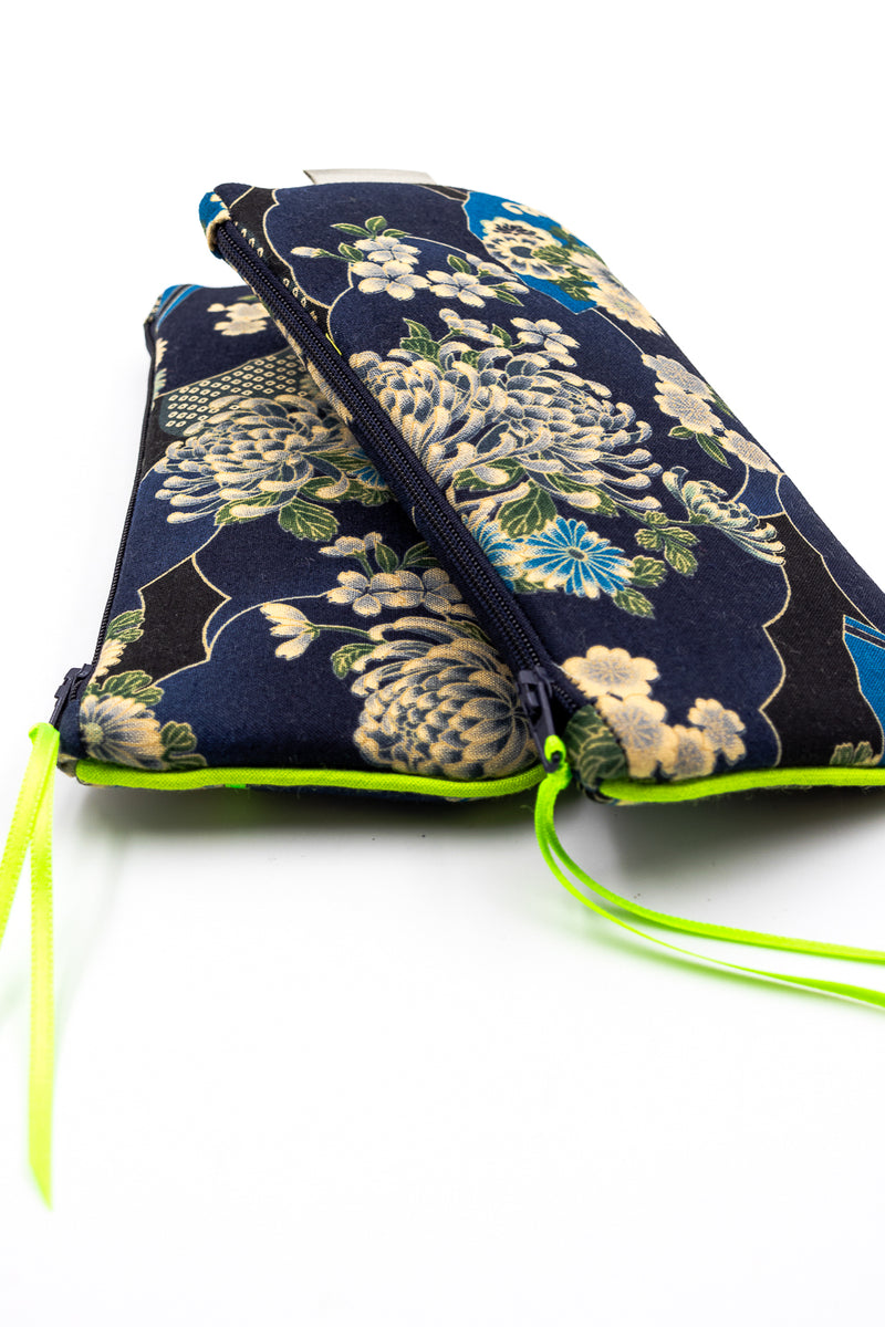 Etui à lunette - japanese flower/ vert fluo - tissu traditionnel Japonais