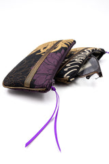 Etui à lunette - Black kiku/ metal bronze - tissu traditionnel Japonais