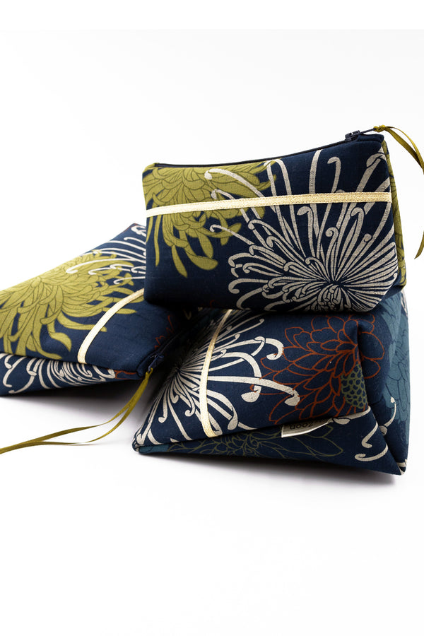 Trousse S,M,L - "blue kiku" - tissu japonais