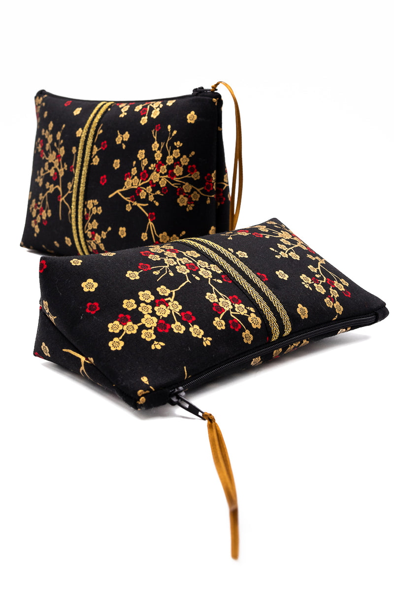 Trousse à maquillage S,M + Pinceau - Madame Butterfly/noir - tissu japonais
