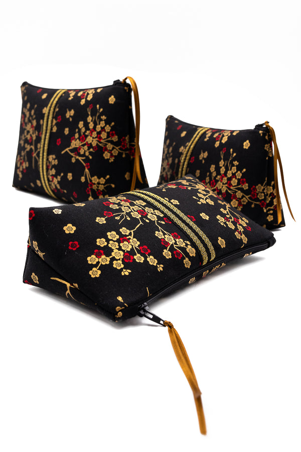 Trousse à maquillage S,M + Pinceau - Madame Butterfly/noir - tissu japonais