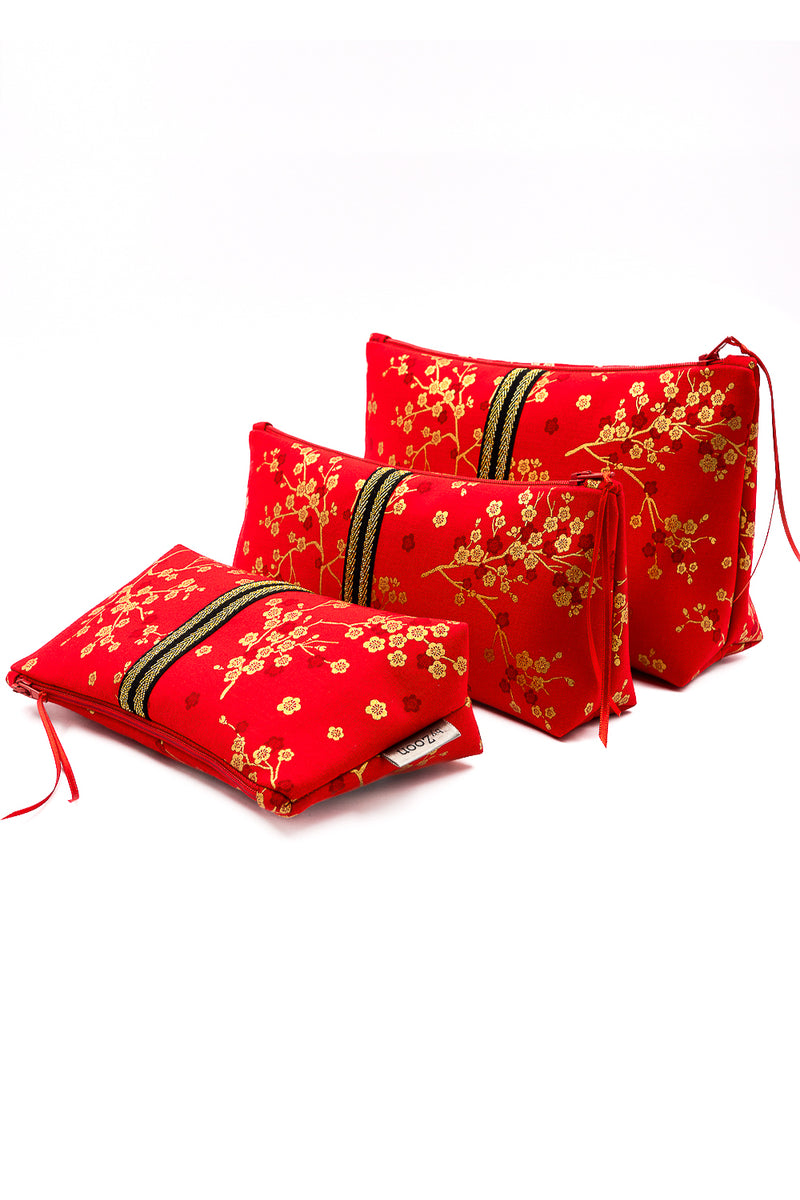 Trousse à maquillage S,M + Pinceau - Madame Butterfly/rouge - tissu japonais