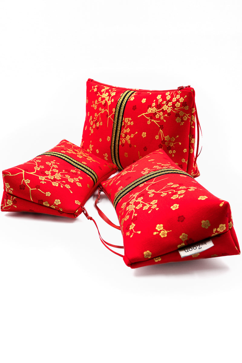 Trousse à maquillage S,M + Pinceau - Madame Butterfly/rouge - tissu japonais