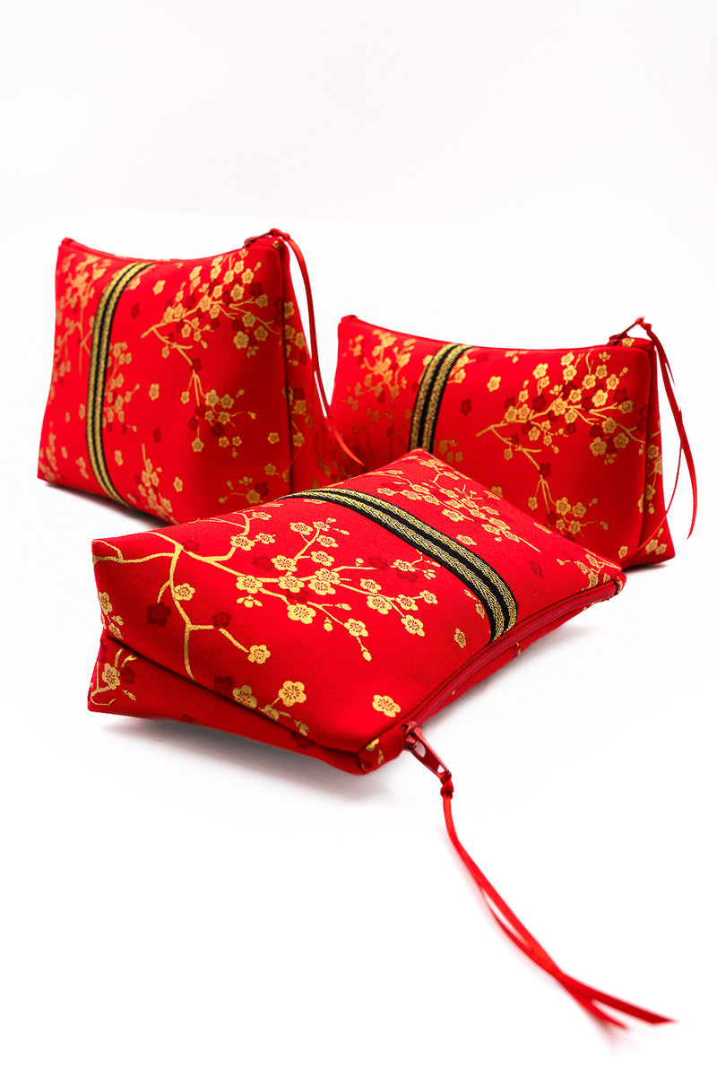 Trousse à maquillage S,M + Pinceau - Madame Butterfly/rouge - tissu japonais