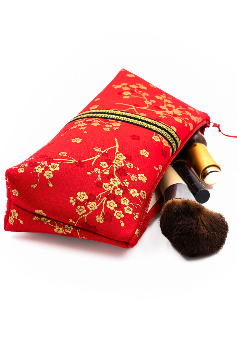 Trousse à maquillage S,M + Pinceau - Madame Butterfly/rouge - tissu japonais
