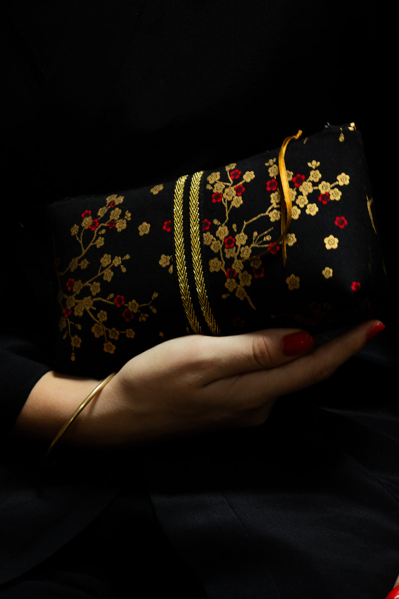 Trousse à maquillage S,M + Pinceau - Madame Butterfly/noir - tissu japonais