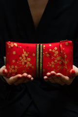 Trousse à maquillage S,M + Pinceau - Madame Butterfly/rouge - tissu japonais