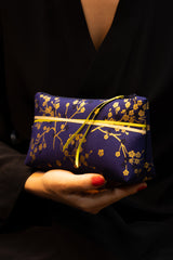 Trousse à maquillage S,M + Pinceau - Madame Butterfly/bleu - tissu japonais