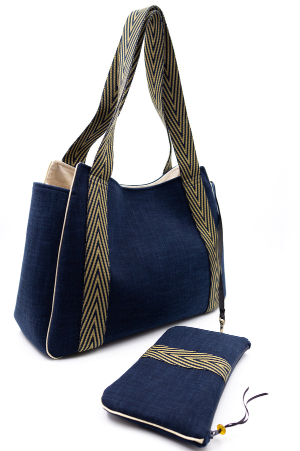 Sac Cabāzoon - dark indigo - bandoulière chevron