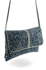 Sac "Geisha" - indigo "floral" traditionnel - tissu  japonais