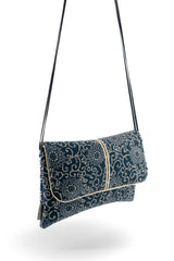 Sac "Geisha" - indigo "floral" traditionnel - tissu  japonais
