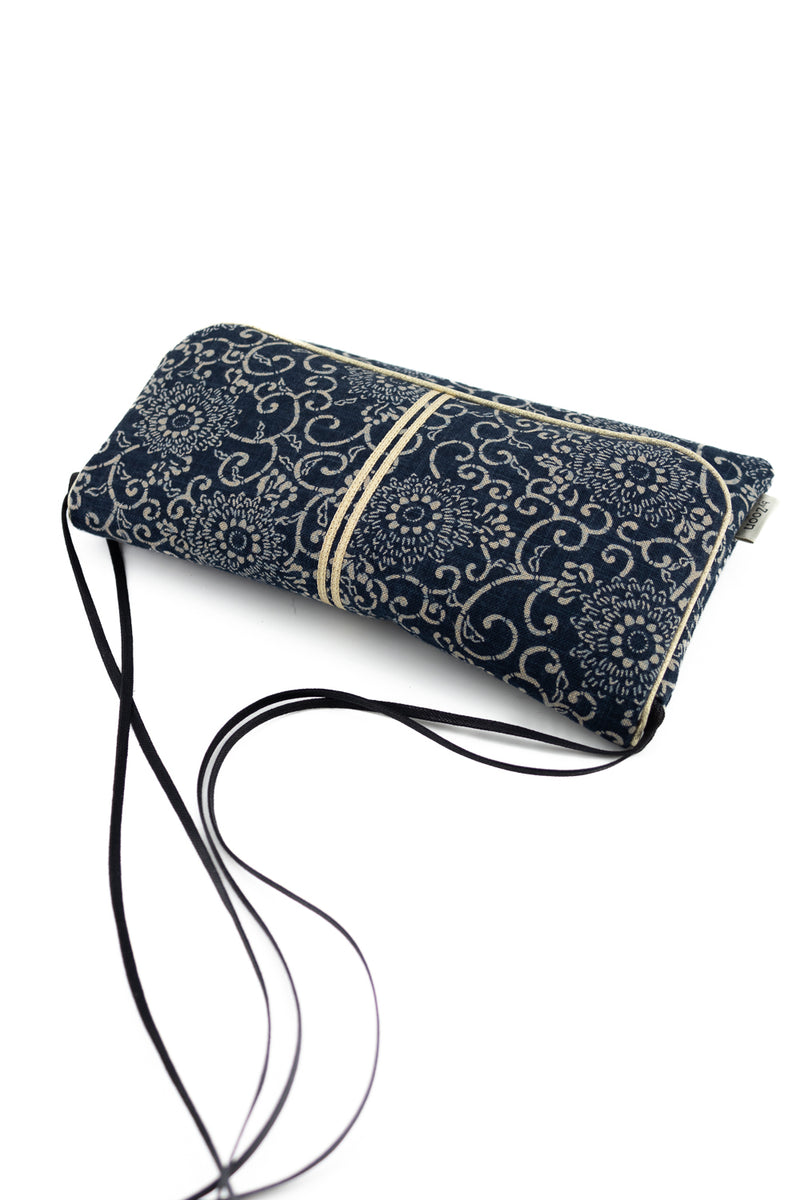 Sac "Geisha" - indigo "floral" traditionnel - tissu  japonais
