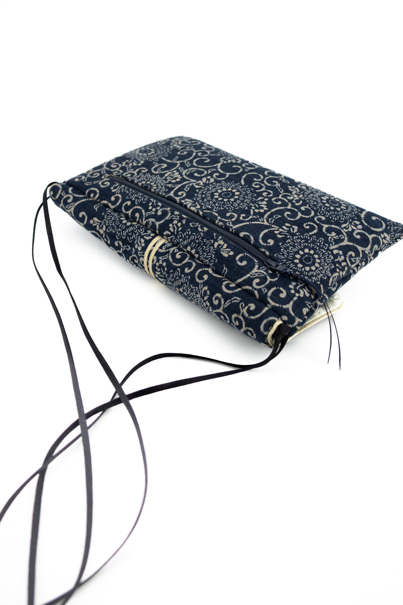 Sac "Geisha" - indigo "floral" traditionnel - tissu  japonais