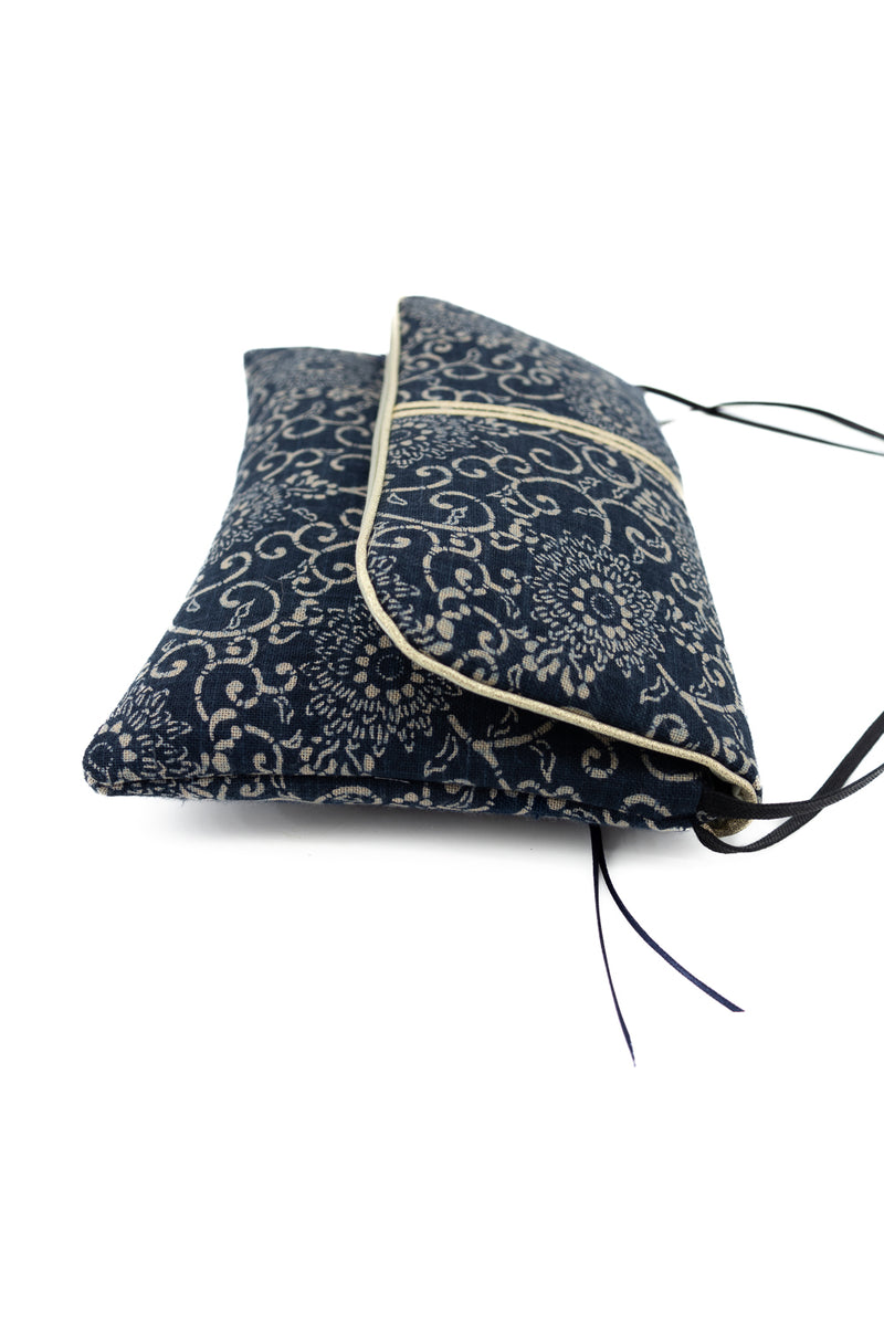Sac "Geisha" - indigo "floral" traditionnel - tissu  japonais