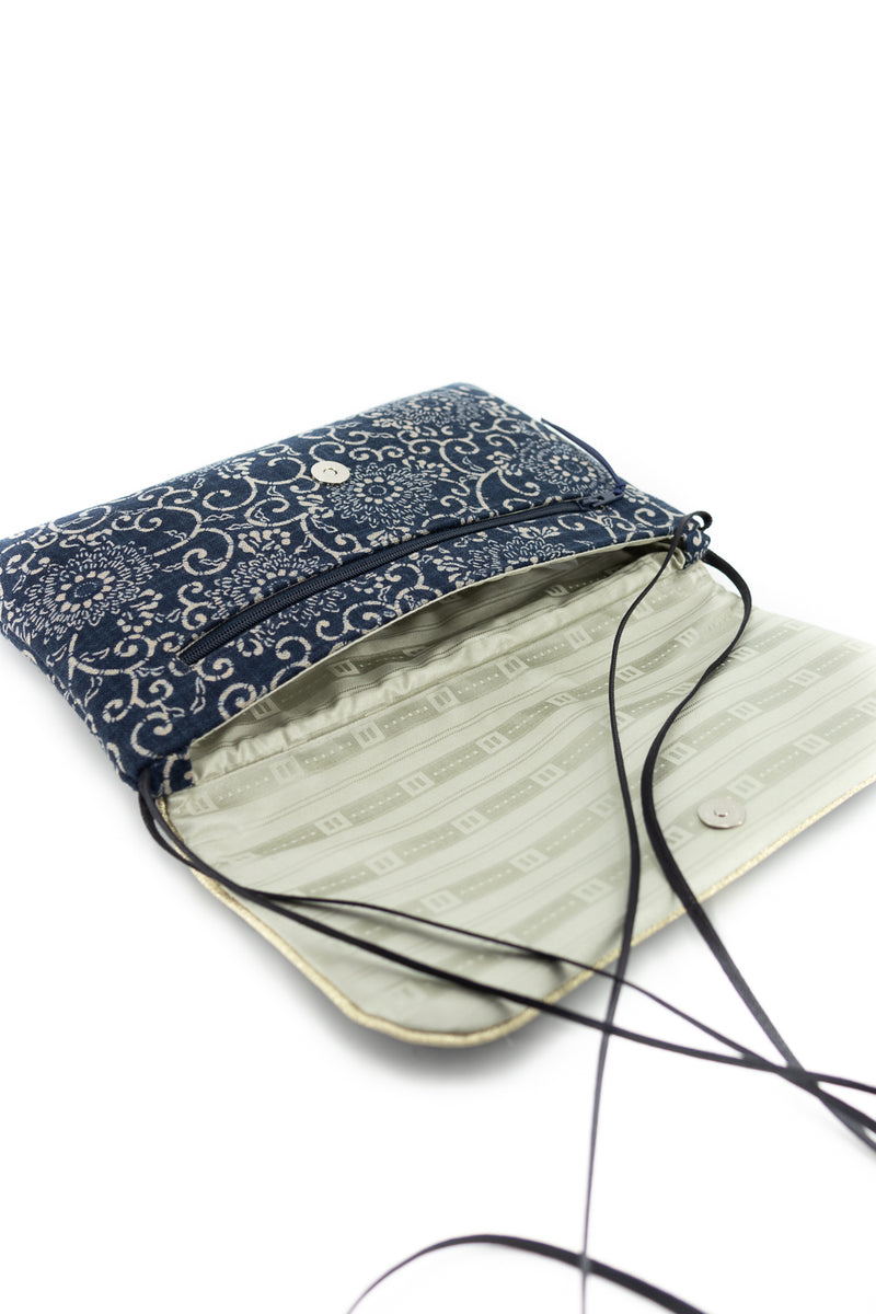 Sac "Geisha" - indigo "floral" traditionnel - tissu  japonais