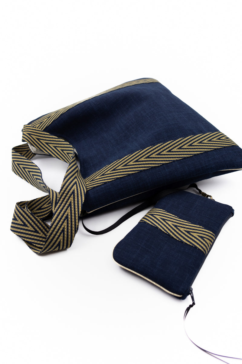 sac "Kumi"- blue dark indigo - Tissu japonais