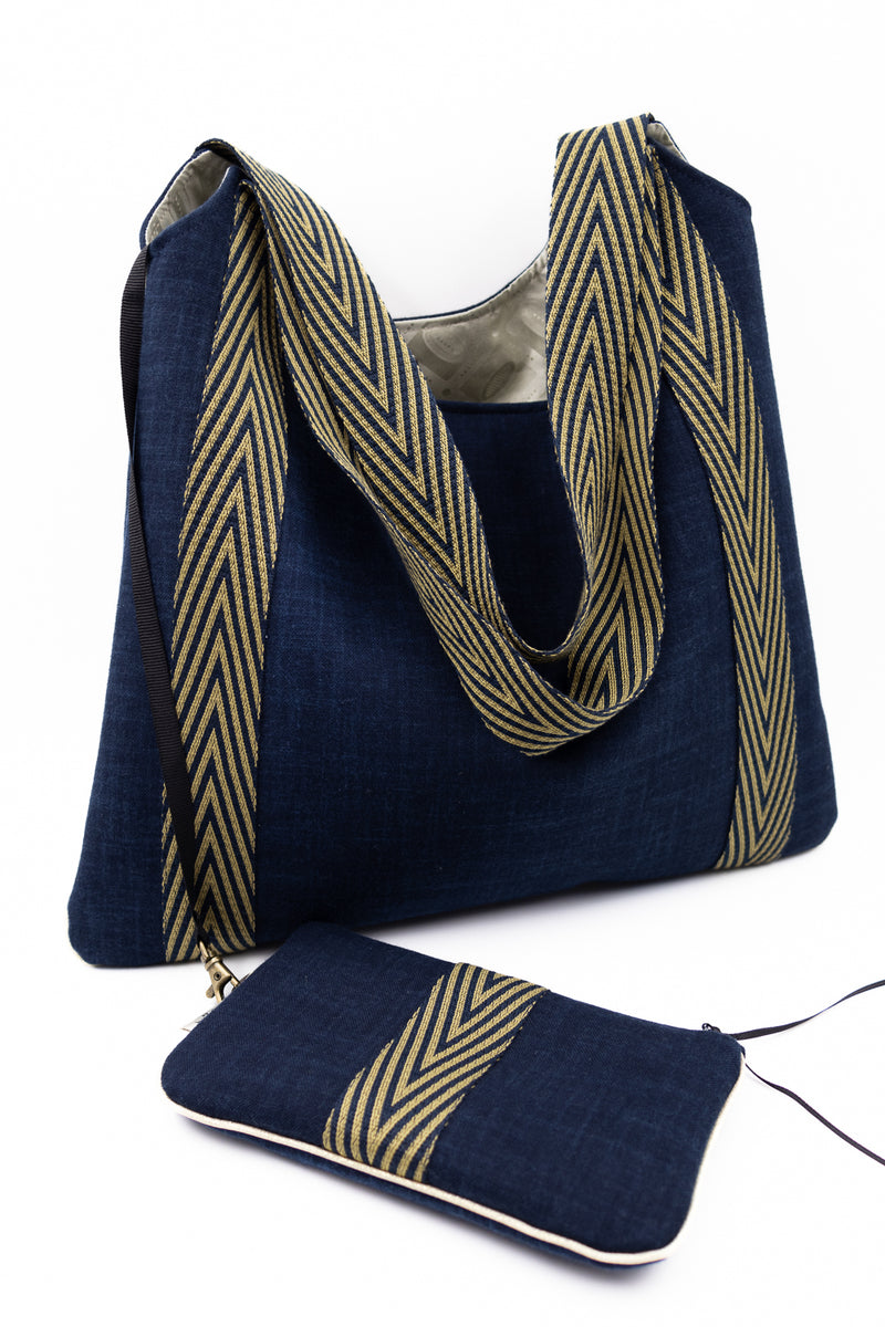 sac "Kumi"- blue dark indigo - Tissu japonais