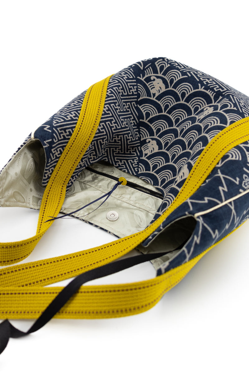 sac "Kumi"- Indigo "multi motifs" - tissu tradionnel japonais