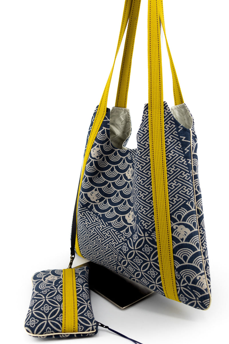 sac "Kumi"- Indigo "multi motifs" - tissu tradionnel japonais
