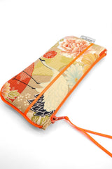 Etui à lunette - serie "grue" orange fluo- tissu Japonais