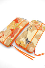 Etui à lunette - serie "grue" orange fluo- tissu Japonais